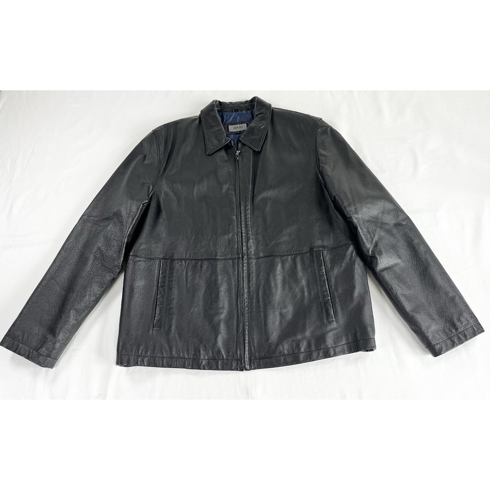 Vintage Y2K‎ XLD Black Leather Motorcycle Jacket Coat Zip Up Men's L